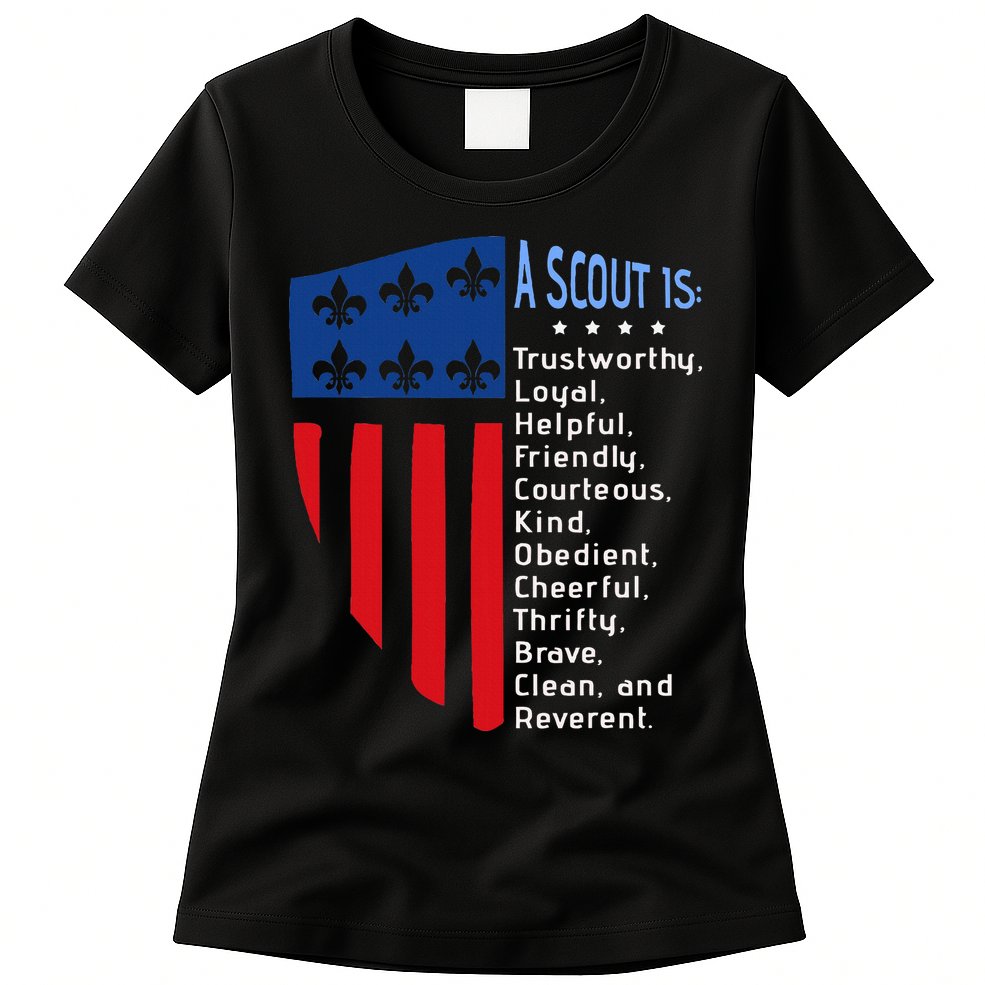 Scouting Law Us America Flag Scouting Law Gift Womens T-Shirt