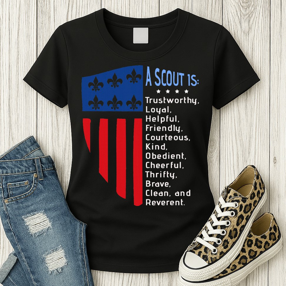 Scouting Law Us America Flag Scouting Law Gift Womens T-Shirt