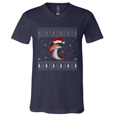 Salmon Loverssanta Ugly Xmas Sweater V-Neck T-Shirt