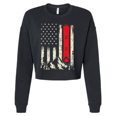 Snowboarding Lover Usa Flag Snowboarder Wintersports Lover Cropped Pullover Crew