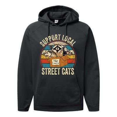 Support Local Vintage Box Raccoon Opossum Skunk Performance Fleece Hoodie