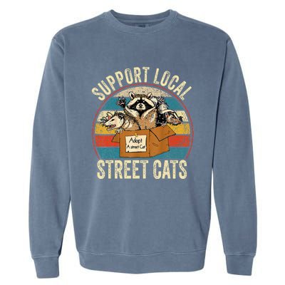 Support Local Vintage Box Raccoon Opossum Skunk Garment-Dyed Sweatshirt