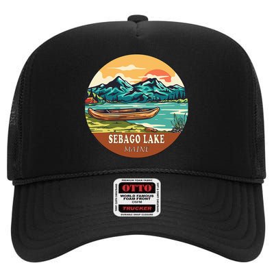 Sebago Lake Vintage Vacation Maine High Crown Mesh Back Trucker Hat