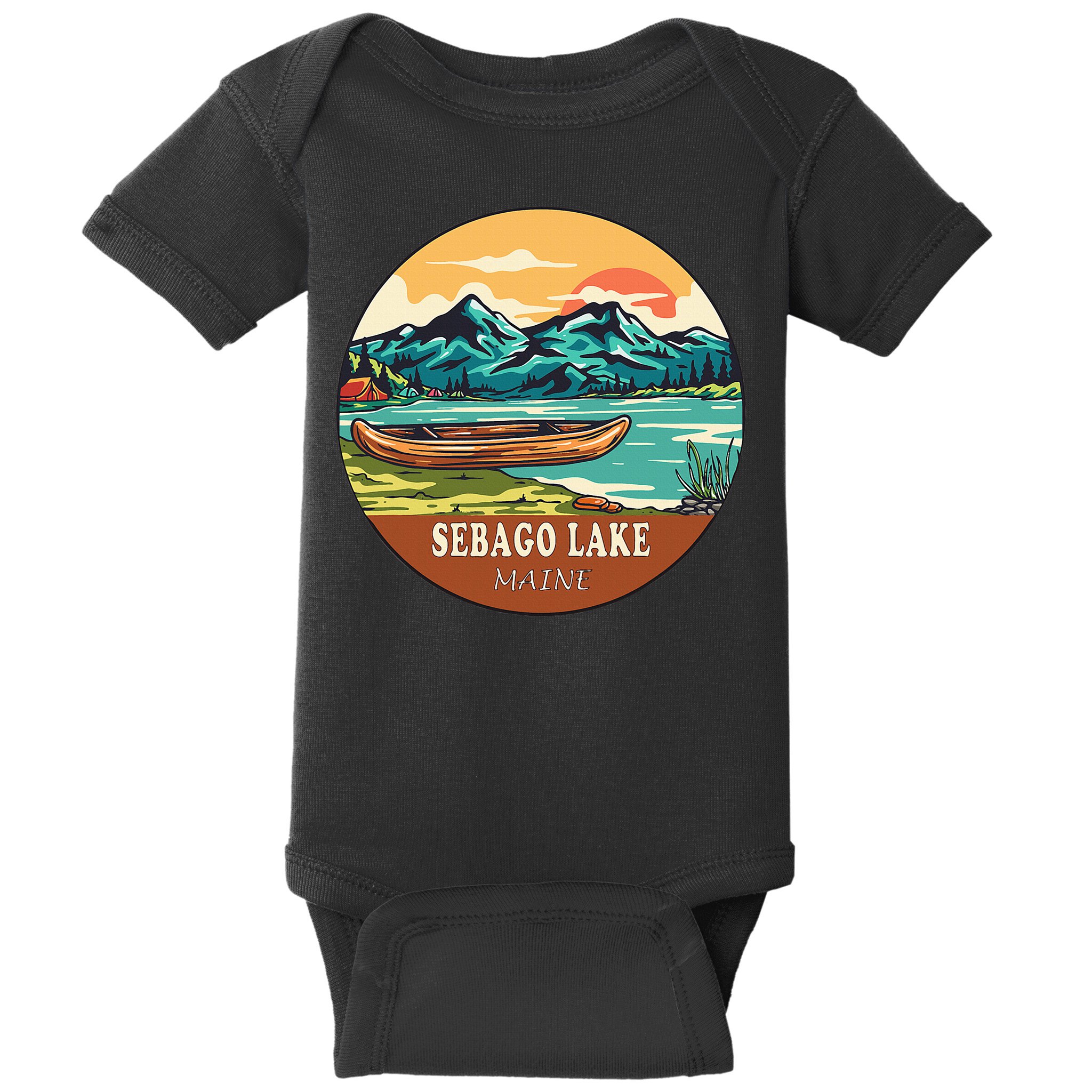 Sebago Lake Vintage Vacation Maine Baby Bodysuit
