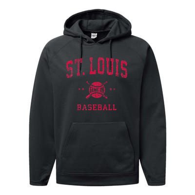 St Louis Vintage Baseball Throwback Retro Design Performance Fleece Hoodie