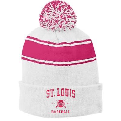 St Louis Vintage Baseball Throwback Stripe Pom Pom Beanie