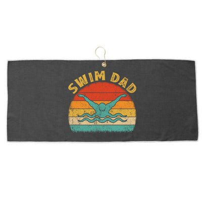 Swimming Lover Vintage Retro Swimmer Swim Dad Fathers Day Cute Gift Large Microfiber Waffle Golf Towel