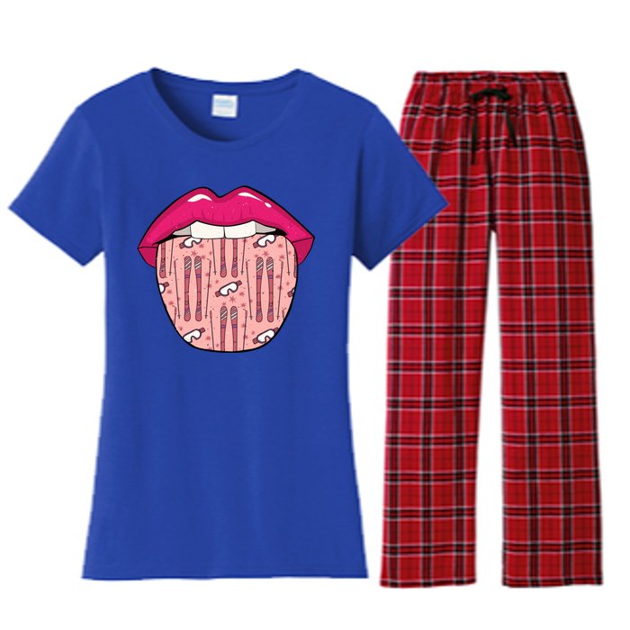 Skier Lips Winter Sports Gift Ski Skiing Cool Gift Women's Flannel Pajama Set