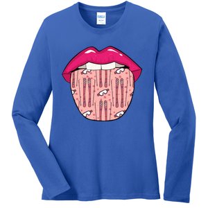 Skier Lips Winter Sports Gift Ski Skiing Cool Gift Ladies Long Sleeve Shirt