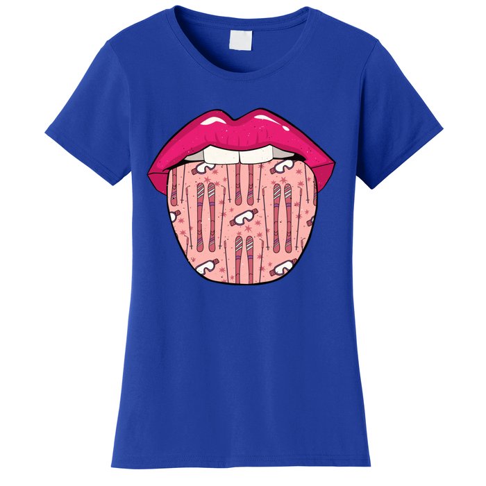 Skier Lips Winter Sports Gift Ski Skiing Cool Gift Women's T-Shirt