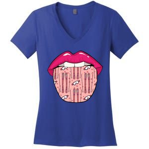 Skier Lips Winter Sports Gift Ski Skiing Cool Gift Women's V-Neck T-Shirt