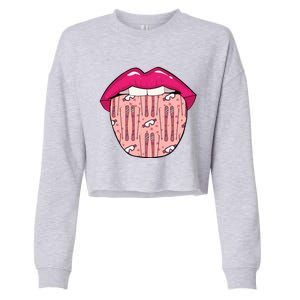 Skier Lips Winter Sports Gift Ski Skiing Cool Gift Cropped Pullover Crew