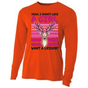 Shoot Like Want A Lesson Design Deer Hunting Meaningful Gift Cooling Performance Long Sleeve Crew