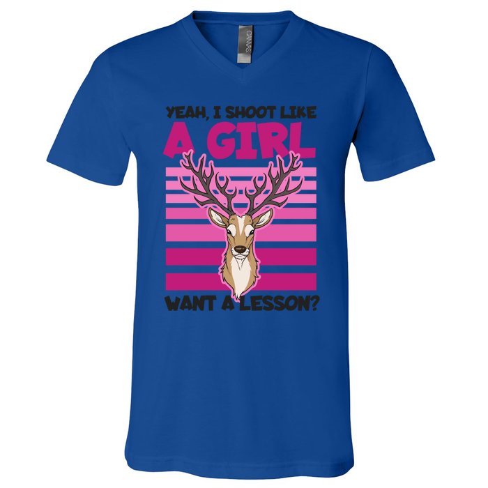 Shoot Like Want A Lesson Design Deer Hunting Meaningful Gift V-Neck T-Shirt