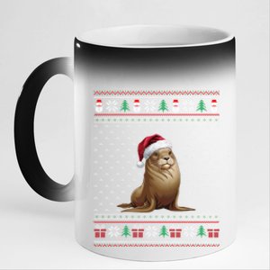 Sea Lion Wearing Santa Hat Ugly Xmas Sea Lion Lovers 11oz Black Color Changing Mug