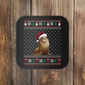 Sea Lion Wearing Santa Hat Ugly Xmas Sea Lion Lovers Coaster