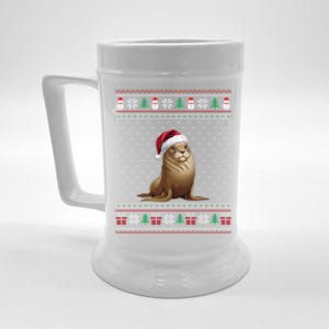 Sea Lion Wearing Santa Hat Ugly Xmas Sea Lion Lovers Beer Stein