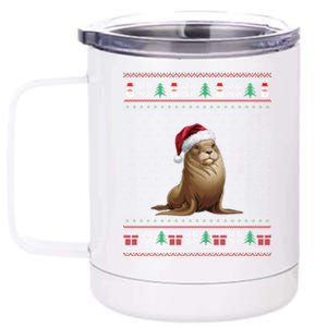 Sea Lion Wearing Santa Hat Ugly Xmas Sea Lion Lovers 12 oz Stainless Steel Tumbler Cup