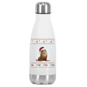 Sea Lion Wearing Santa Hat Ugly Xmas Sea Lion Lovers Stainless Steel Insulated Water Bottle