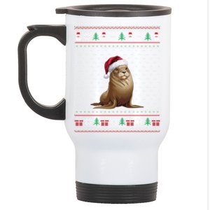 Sea Lion Wearing Santa Hat Ugly Xmas Sea Lion Lovers Stainless Steel Travel Mug