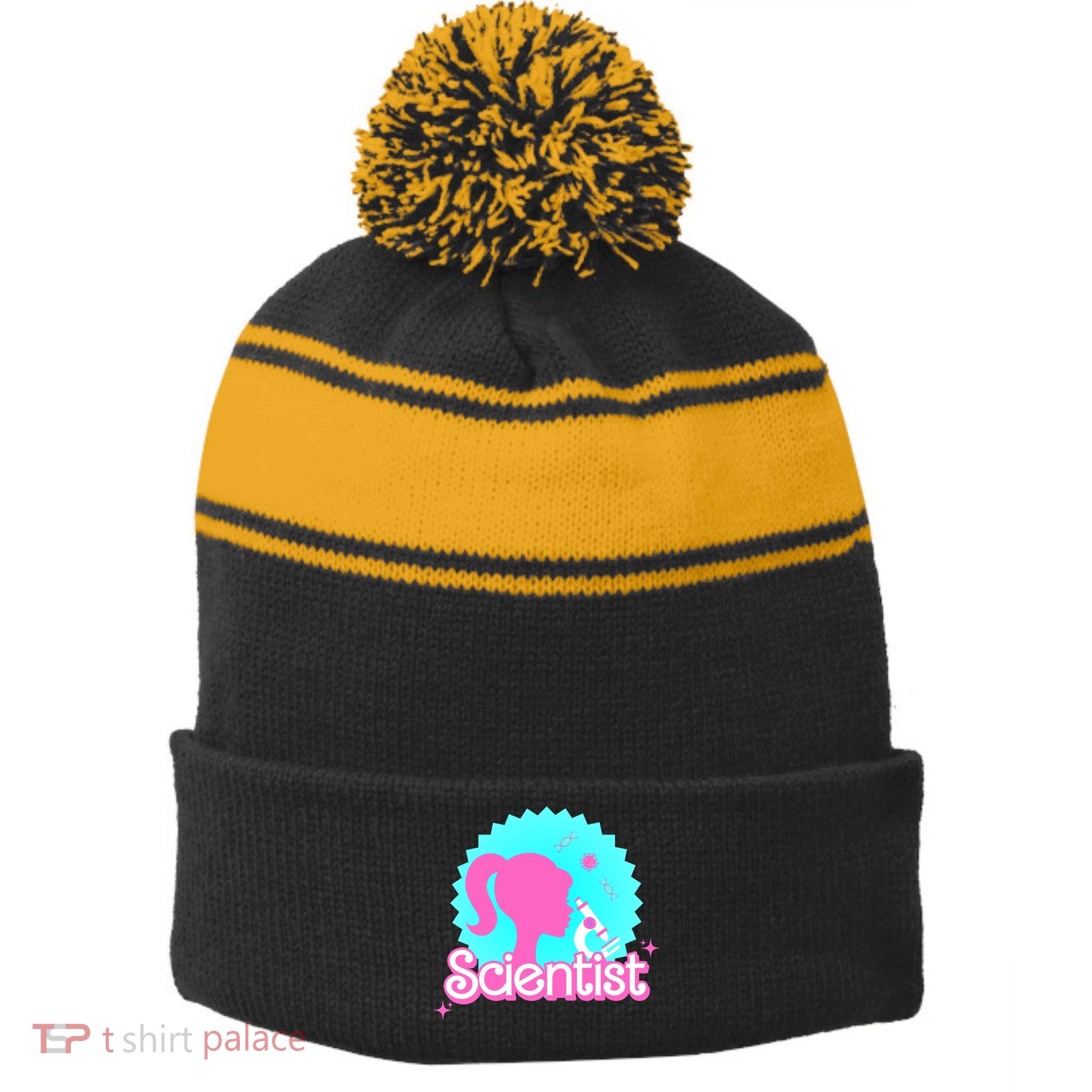 Scientist Lab Week Girl Tech Stripe Pom Pom Beanie