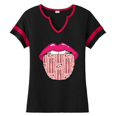 Skier Lips Winter Sports Gift Ski Skiing Cute Gift Ladies Halftime Notch Neck Tee