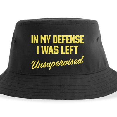 Steve Lehto Wearing In My Defense I Was Left Unsupervised Sustainable Bucket Hat