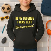 Steve Lehto Wearing In My Defense I Was Left Unsupervised Kids Hoodie