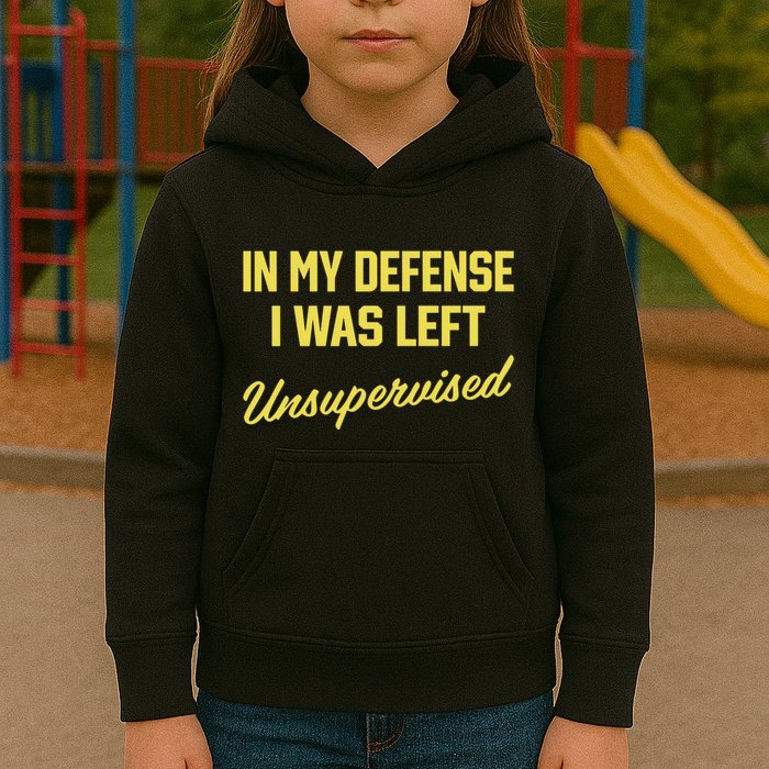 Steve Lehto Wearing In My Defense I Was Left Unsupervised Kids Hoodie