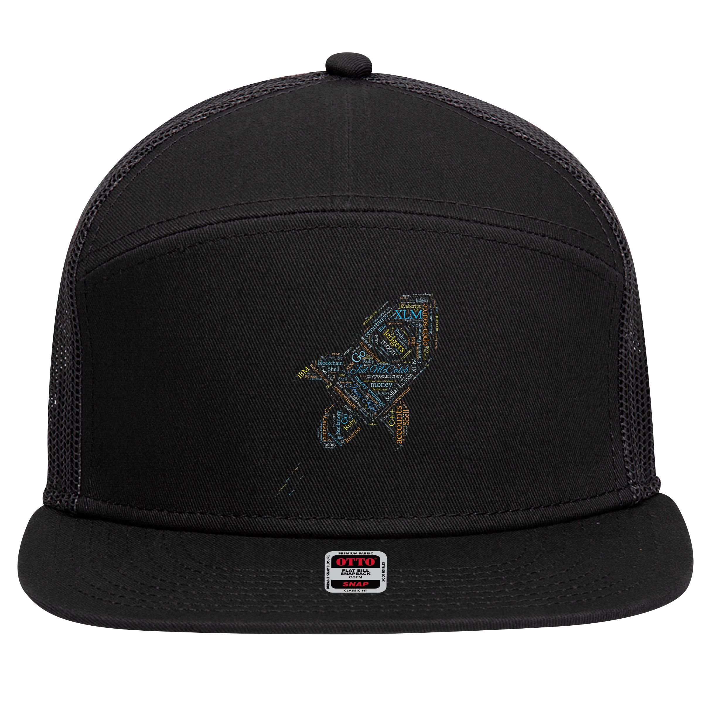 Stellar Lumens Word Cloud Alt Colors Crypto 7 Panel Mesh Trucker Snapback Hat
