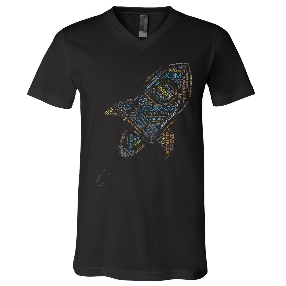 Stellar Lumens Word Cloud Alt Colors Crypto V-Neck T-Shirt