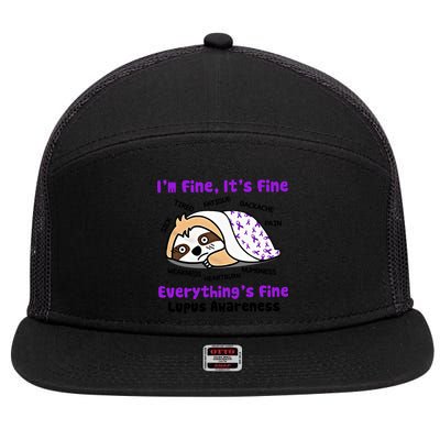 Sloth Lupus Warrior I'm Fine It's Fine Everything's Fine Invisible Illness 7 Panel Mesh Trucker Snapback Hat