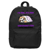 Sloth Lupus Warrior I'm Fine It's Fine Everything's Fine Invisible Illness 16 in Basic Backpack