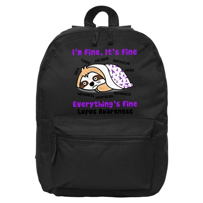 Sloth Lupus Warrior I'm Fine It's Fine Everything's Fine Invisible Illness 16 in Basic Backpack