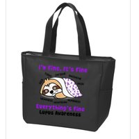 Sloth Lupus Warrior I'm Fine It's Fine Everything's Fine Invisible Illness Zip Tote Bag