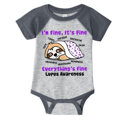 Sloth Lupus Warrior I'm Fine It's Fine Everything's Fine Invisible Illness Infant Baby Jersey Bodysuit