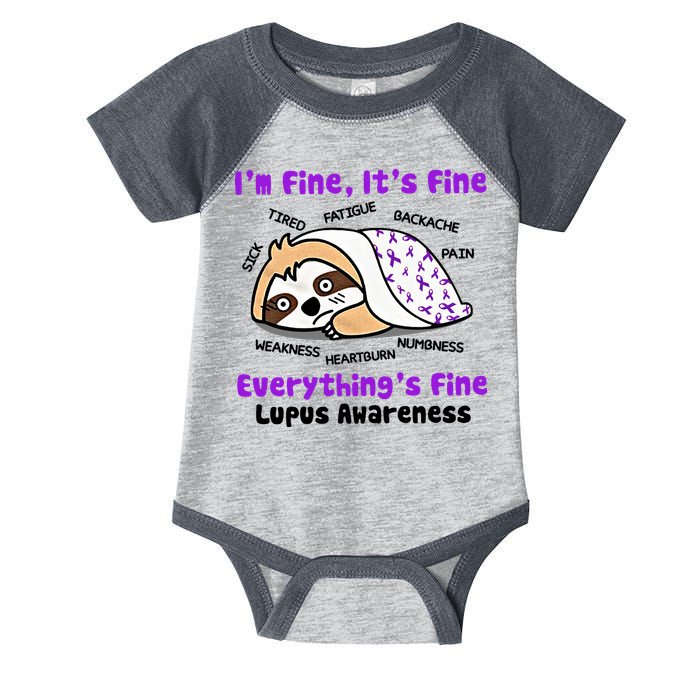Sloth Lupus Warrior I'm Fine It's Fine Everything's Fine Invisible Illness Infant Baby Jersey Bodysuit