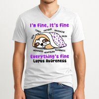 Sloth Lupus Warrior I'm Fine It's Fine Everything's Fine Invisible Illness V-Neck T-Shirt