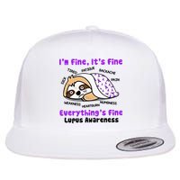 Sloth Lupus Warrior I'm Fine It's Fine Everything's Fine Invisible Illness Flat Bill Trucker Hat