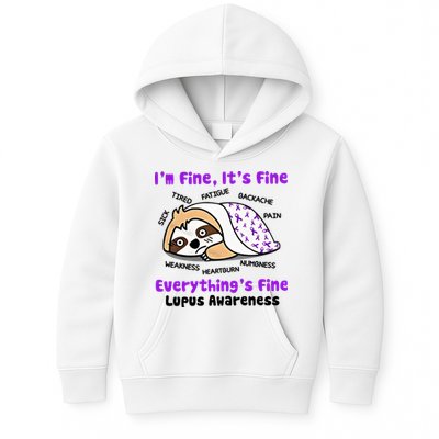 Sloth Lupus Warrior I'm Fine It's Fine Everything's Fine Invisible Illness Kids Hoodie