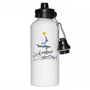 Shark Lover Xmas Tree Lights Santa Shark Christmas Gift Aluminum Water Bottle 