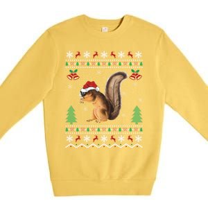 Squirrel Lover Xmas Ugly Santa Hat Squirrel Christmas Gift Premium Crewneck Sweatshirt