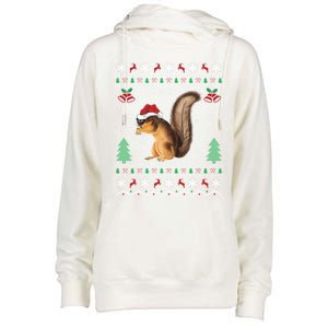 Squirrel Lover Xmas Ugly Santa Hat Squirrel Christmas Gift Womens Funnel Neck Pullover Hood