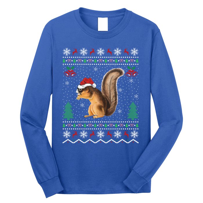 Squirrel Lover Xmas Ugly Santa Hat Squirrel Christmas Gift Long Sleeve Shirt