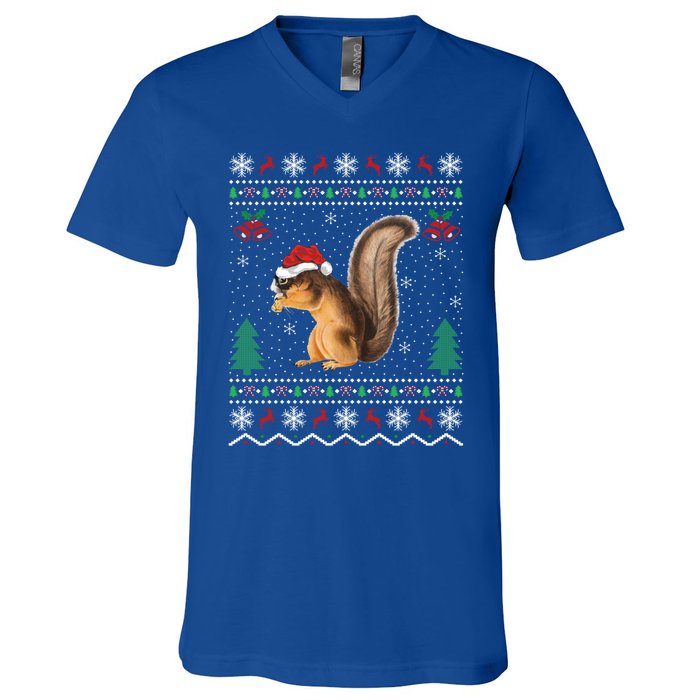 Squirrel Lover Xmas Ugly Santa Hat Squirrel Christmas Gift V-Neck T-Shirt