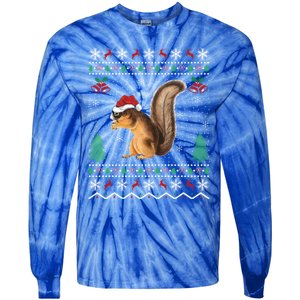 Squirrel Lover Xmas Ugly Santa Hat Squirrel Christmas Gift Tie-Dye Long Sleeve Shirt