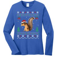 Squirrel Lover Xmas Ugly Santa Hat Squirrel Christmas Gift Ladies Long Sleeve Shirt