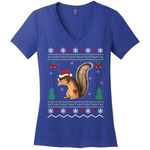 Squirrel Lover Xmas Ugly Santa Hat Squirrel Christmas Gift Women's V-Neck T-Shirt