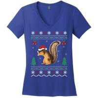 Squirrel Lover Xmas Ugly Santa Hat Squirrel Christmas Gift Women's V-Neck T-Shirt