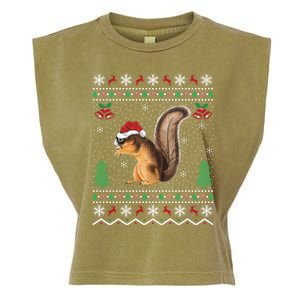 Squirrel Lover Xmas Ugly Santa Hat Squirrel Christmas Gift Garment-Dyed Women's Muscle Tee